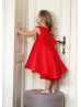 Red Mikado Tea Length Flower Girl Dress